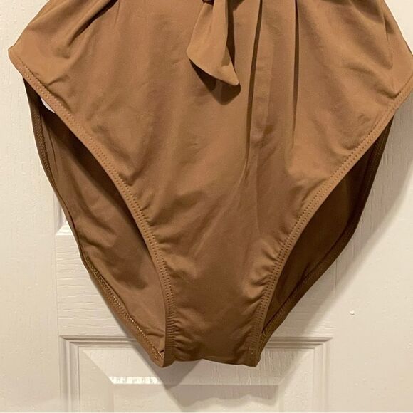 NWT Nicole Miller One Piece Deep VNeck With Sash Swim Suit Tan Size XL - Picture 5 of 11